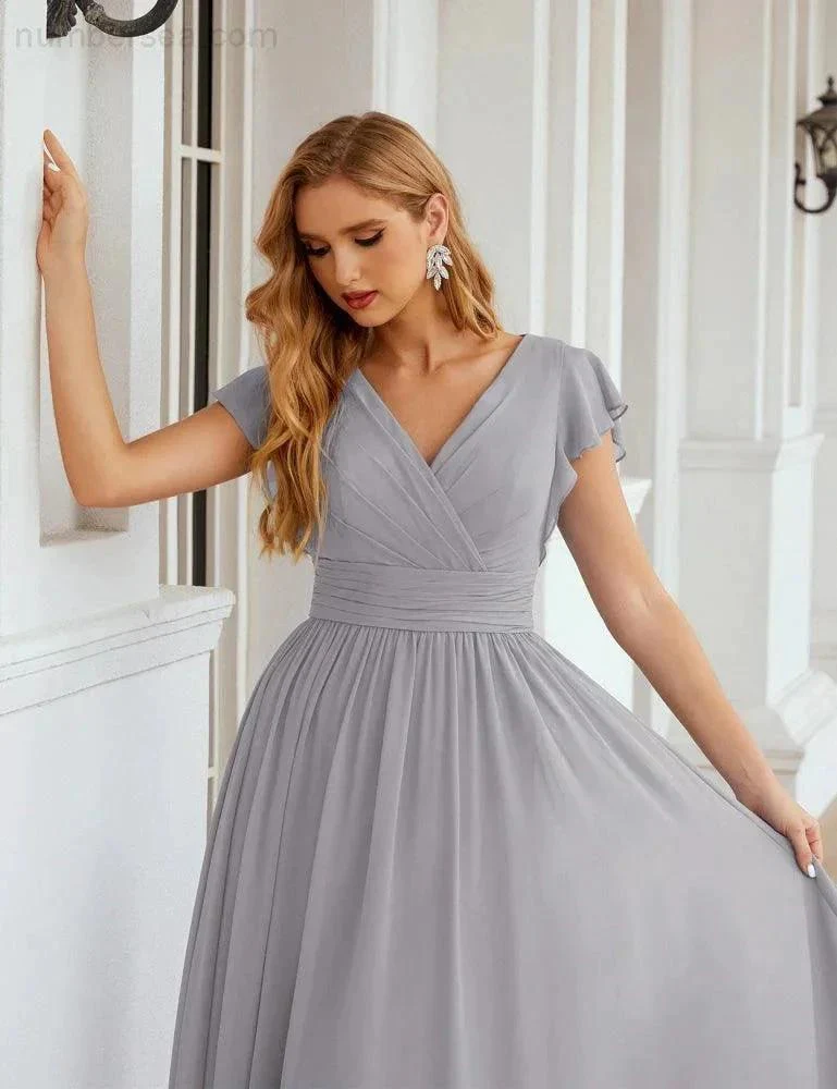 Numbersea V-Neck Bridesmaid Dress Floor Length Backless Formal Evening Dress 28024 - Image 99