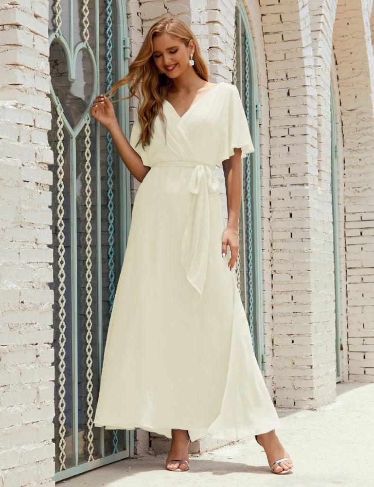 Numbersea V-Neck Bridesmaid Dress Long Formal Dresses with Belt for 28022 - Image 101