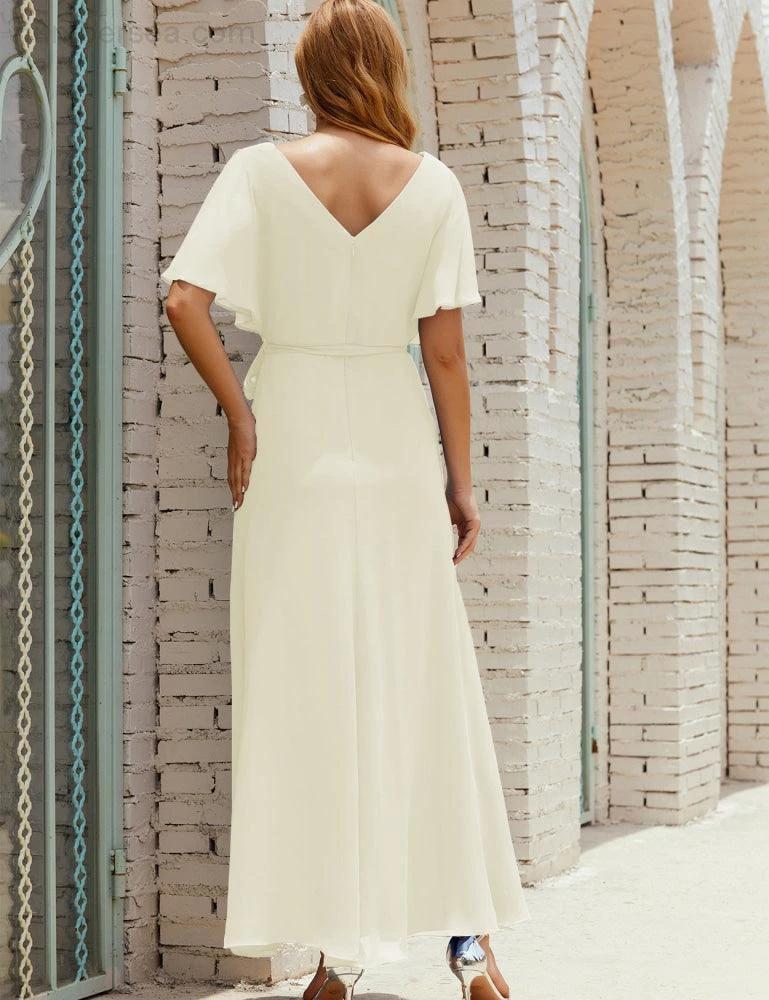 Numbersea V-Neck Bridesmaid Dress Long Formal Dresses with Belt for 28022 - Image 102