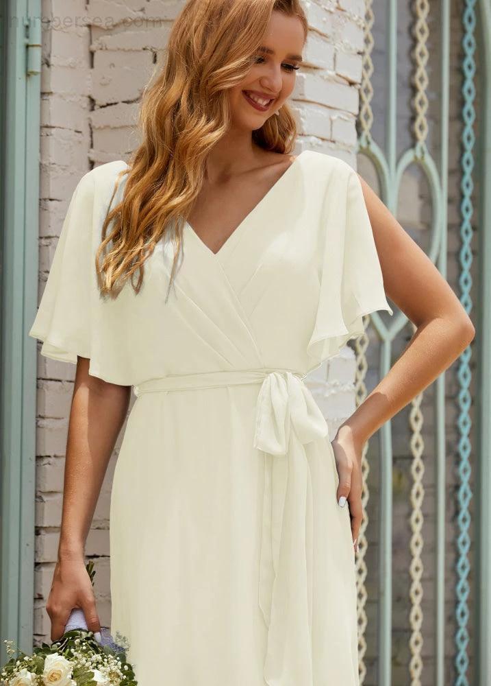 Numbersea V-Neck Bridesmaid Dress Long Formal Dresses with Belt for 28022 - Image 104