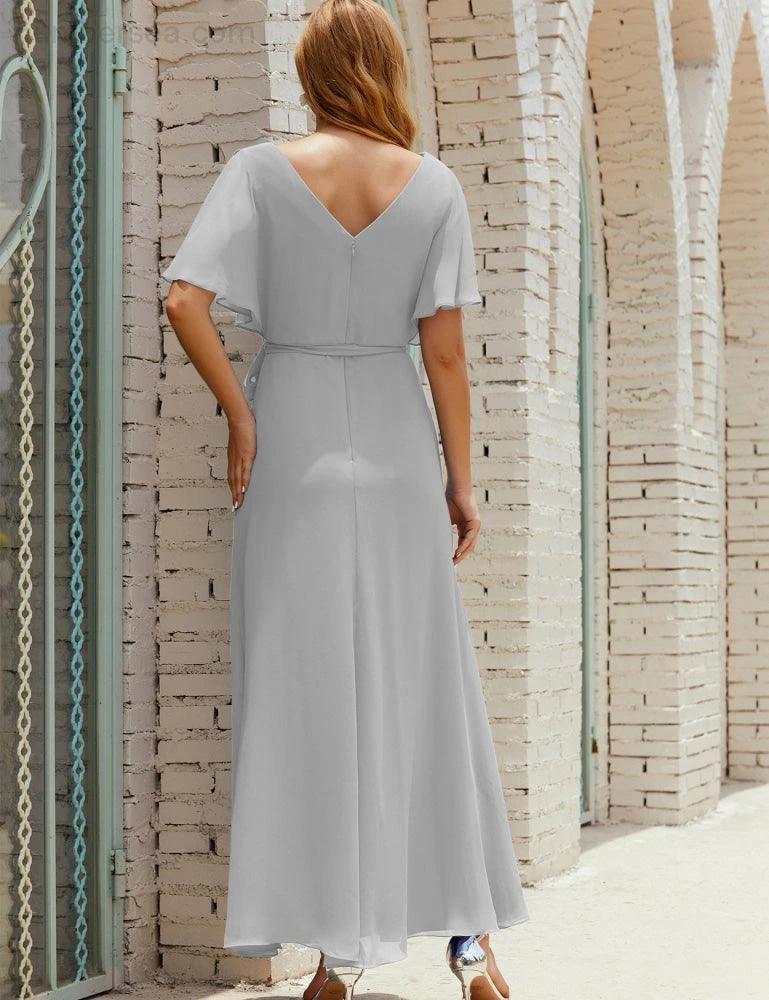 Numbersea V-Neck Bridesmaid Dress Long Formal Dresses with Belt for 28022 - Image 106