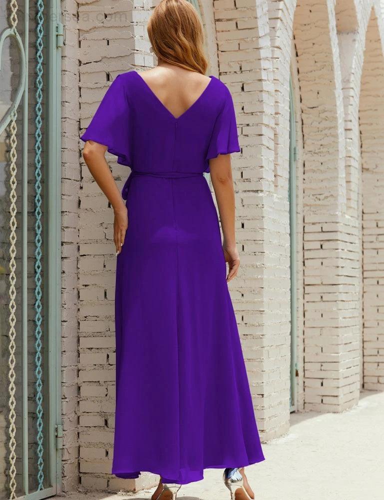 Numbersea V-Neck Bridesmaid Dress Long Formal Dresses with Belt for 28022 - Image 110