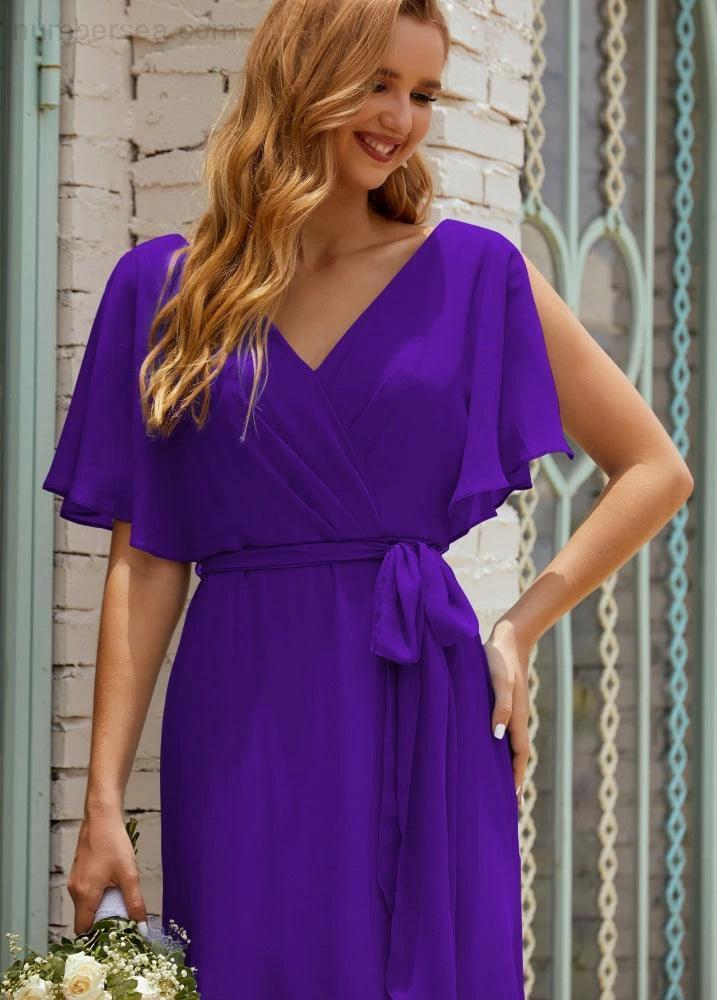 Numbersea V-Neck Bridesmaid Dress Long Formal Dresses with Belt for 28022 - Image 112