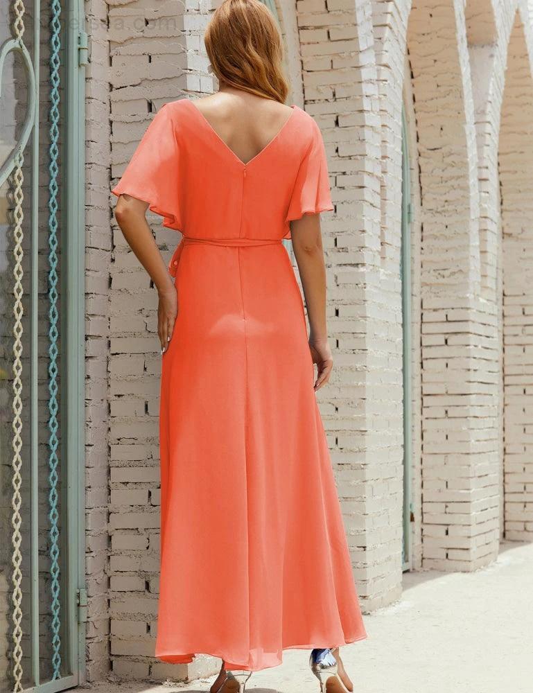 Numbersea V-Neck Bridesmaid Dress Long Formal Dresses with Belt for 28022 - Image 114