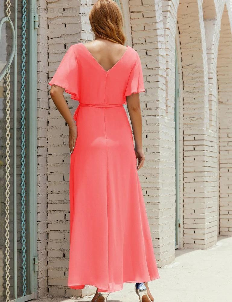 Numbersea V-Neck Bridesmaid Dress Long Formal Dresses with Belt for 28022 - Image 118