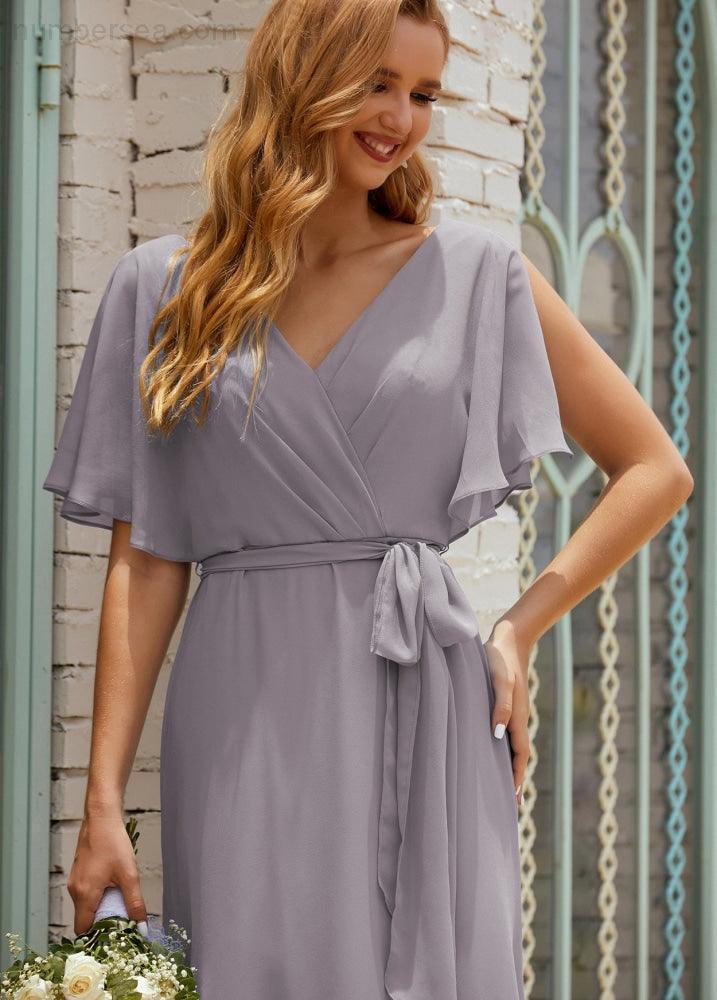 Numbersea V-Neck Bridesmaid Dress Long Formal Dresses with Belt for 28022 - Image 12