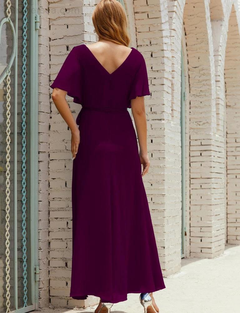 Numbersea V-Neck Bridesmaid Dress Long Formal Dresses with Belt for 28022 - Image 122