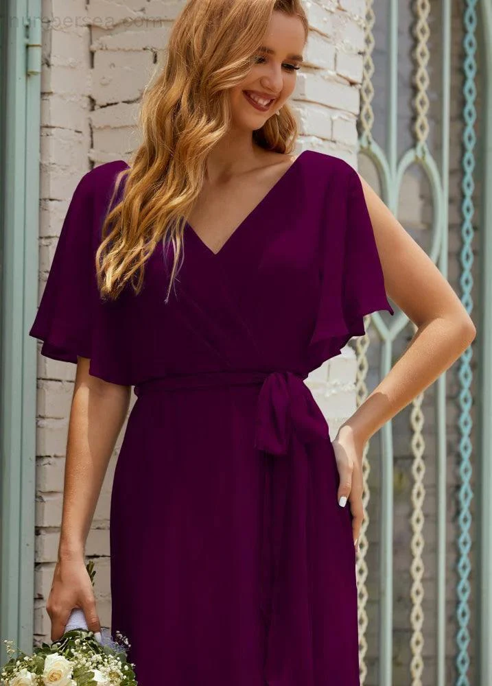 Numbersea V-Neck Bridesmaid Dress Long Formal Dresses with Belt for 28022 - Image 124