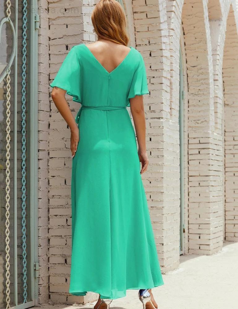 Numbersea V-Neck Bridesmaid Dress Long Formal Dresses with Belt for 28022 - Image 126