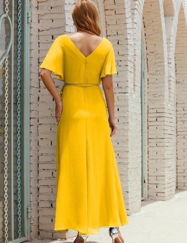 Numbersea V-Neck Bridesmaid Dress Long Formal Dresses with Belt for 28022 - Image 130