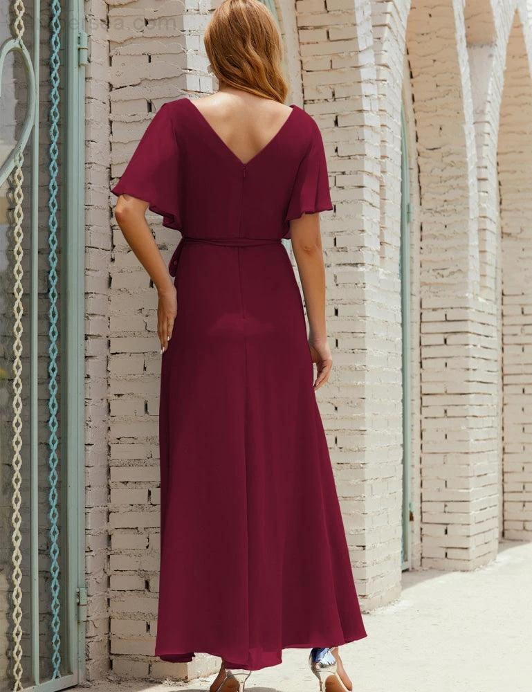 Numbersea V-Neck Bridesmaid Dress Long Formal Dresses with Belt for 28022 - Image 134