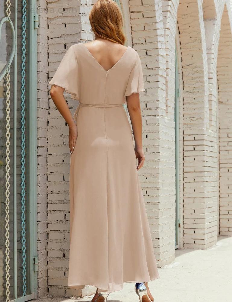 Numbersea V-Neck Bridesmaid Dress Long Formal Dresses with Belt for 28022 - Image 138