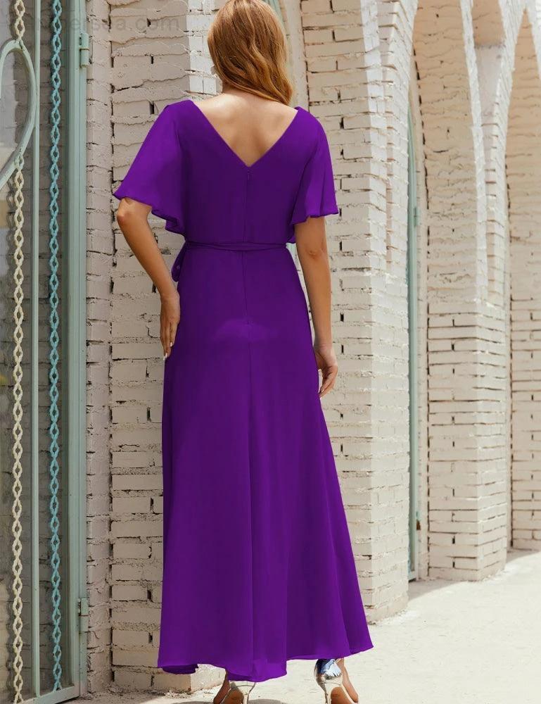 Numbersea V-Neck Bridesmaid Dress Long Formal Dresses with Belt for 28022 - Image 142