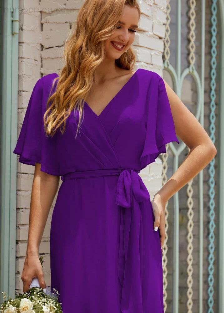 Numbersea V-Neck Bridesmaid Dress Long Formal Dresses with Belt for 28022 - Image 144