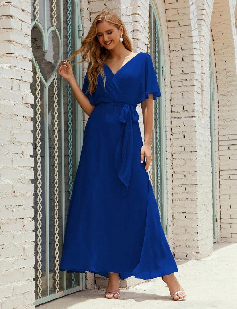 Numbersea V-Neck Bridesmaid Dress Long Formal Dresses with Belt for 28022 - Image 145