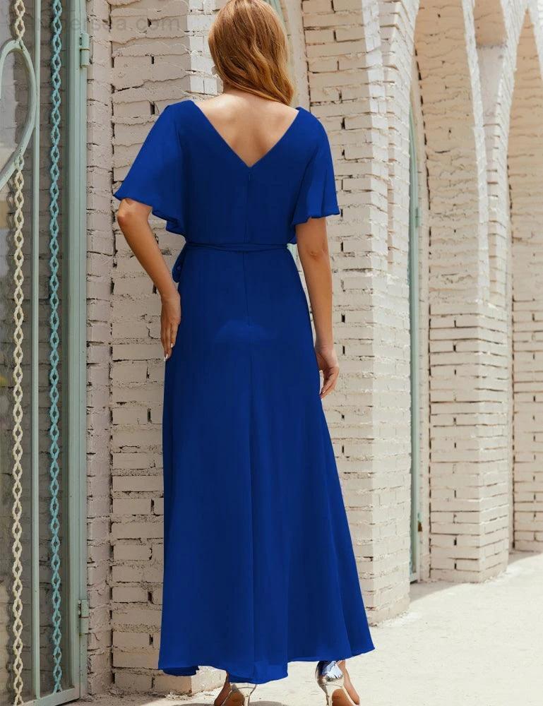 Numbersea V-Neck Bridesmaid Dress Long Formal Dresses with Belt for 28022 - Image 146