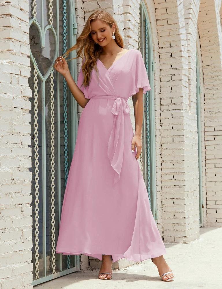Numbersea V-Neck Bridesmaid Dress Long Formal Dresses with Belt for 28022 - Image 153