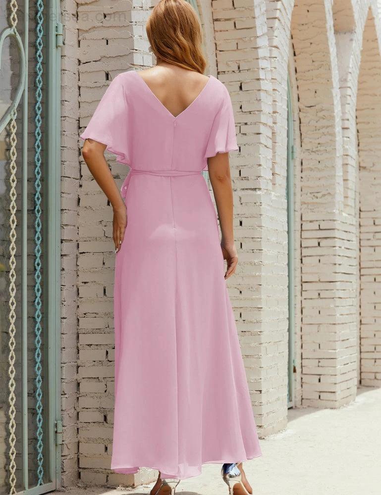 Numbersea V-Neck Bridesmaid Dress Long Formal Dresses with Belt for 28022 - Image 154