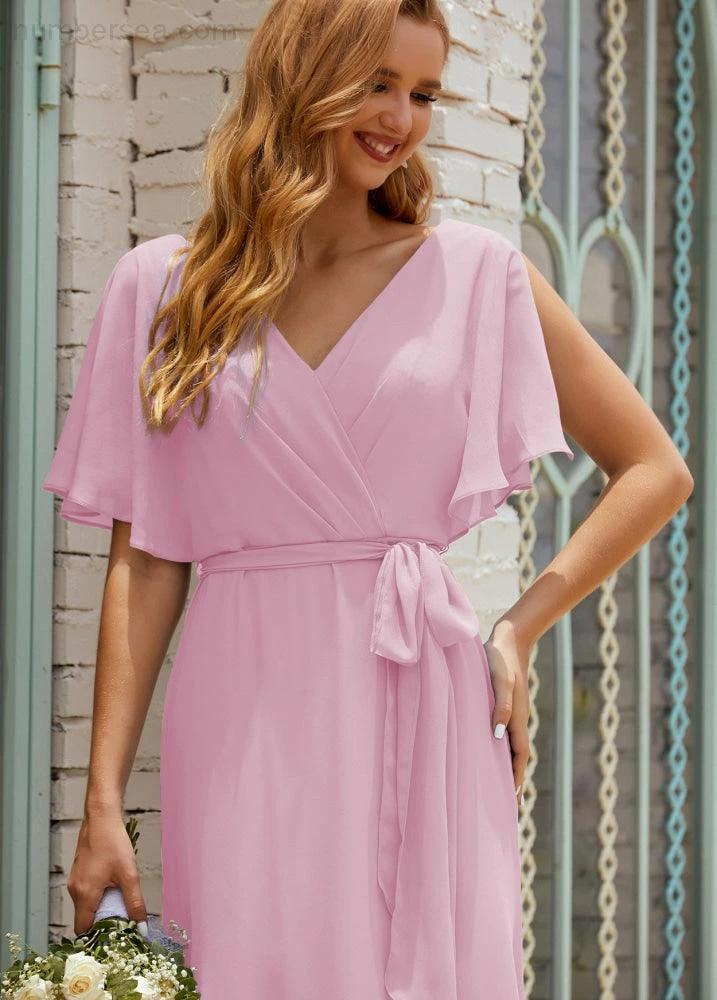 Numbersea V-Neck Bridesmaid Dress Long Formal Dresses with Belt for 28022 - Image 156