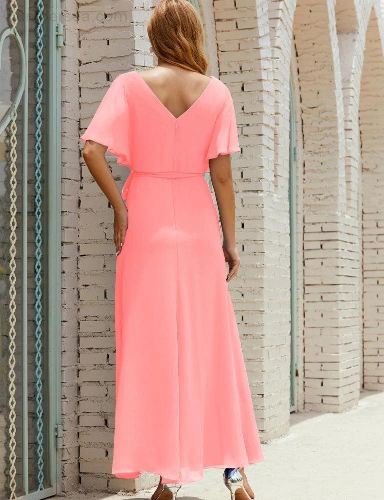 Numbersea V-Neck Bridesmaid Dress Long Formal Dresses with Belt for 28022 - Image 158
