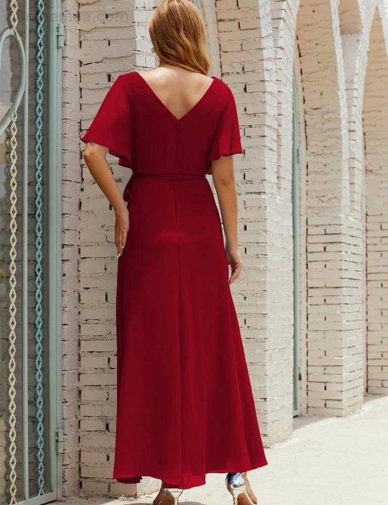 Numbersea V-Neck Bridesmaid Dress Long Formal Dresses with Belt for 28022 - Image 162