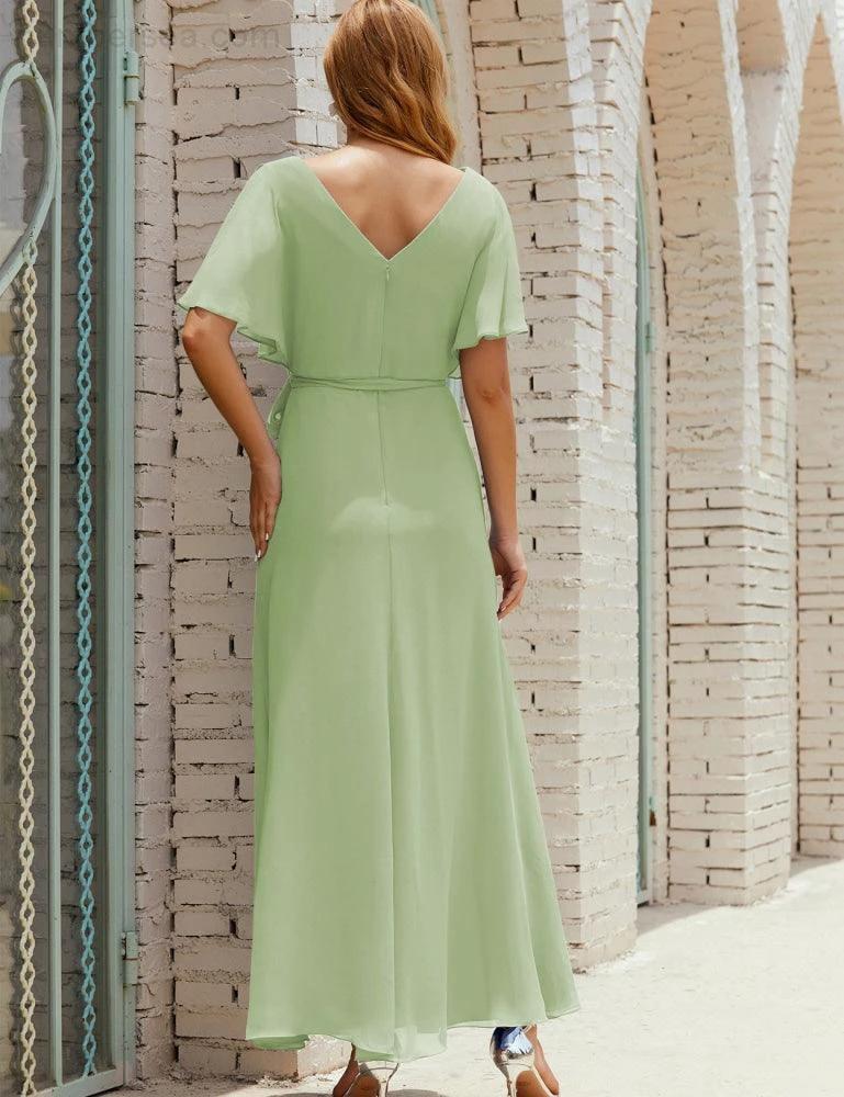 Numbersea V-Neck Bridesmaid Dress Long Formal Dresses with Belt for 28022 - Image 18