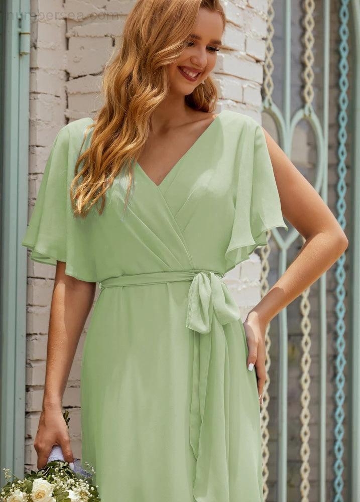 Numbersea V-Neck Bridesmaid Dress Long Formal Dresses with Belt for 28022 - Image 20
