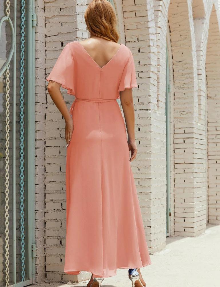 Numbersea V-Neck Bridesmaid Dress Long Formal Dresses with Belt for 28022 - Image 22