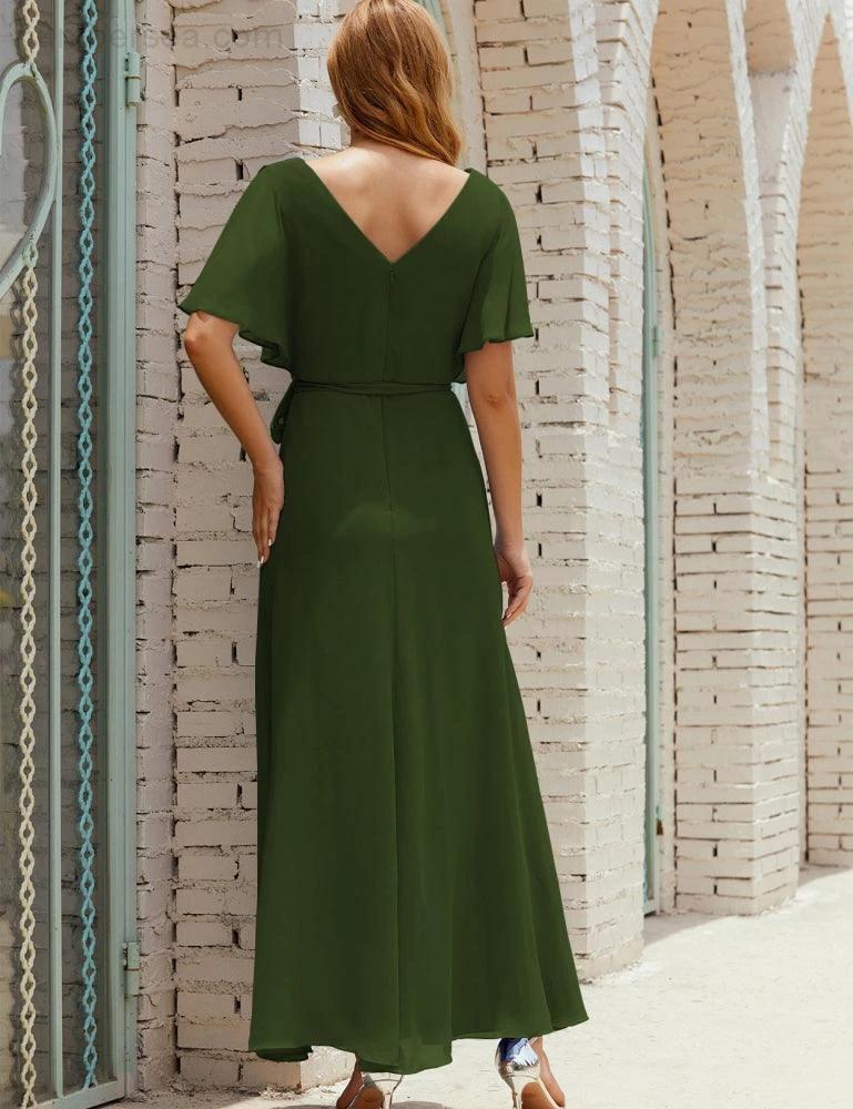 Numbersea V-Neck Bridesmaid Dress Long Formal Dresses with Belt for 28022 - Image 26
