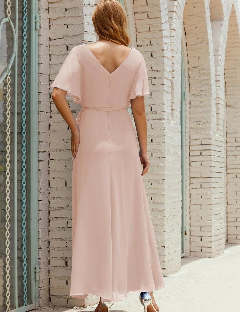 Numbersea V-Neck Bridesmaid Dress Long Formal Dresses with Belt for 28022 - Image 30