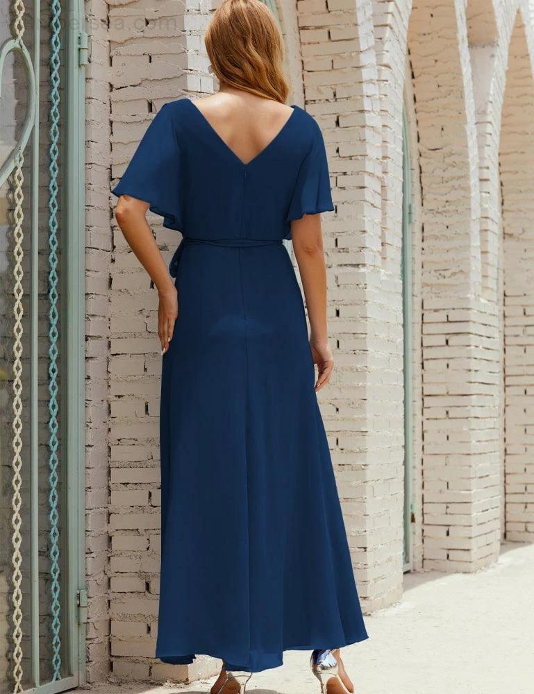 Numbersea V-Neck Bridesmaid Dress Long Formal Dresses with Belt for 28022 - Image 50