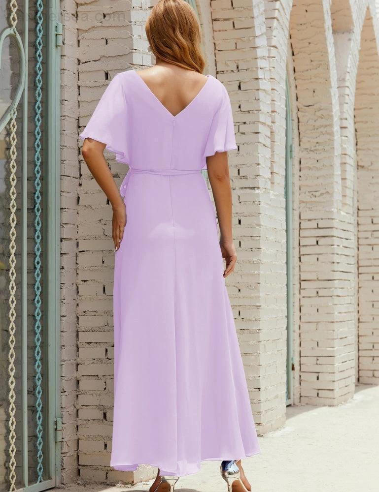 Numbersea V-Neck Bridesmaid Dress Long Formal Dresses with Belt for 28022 - Image 54