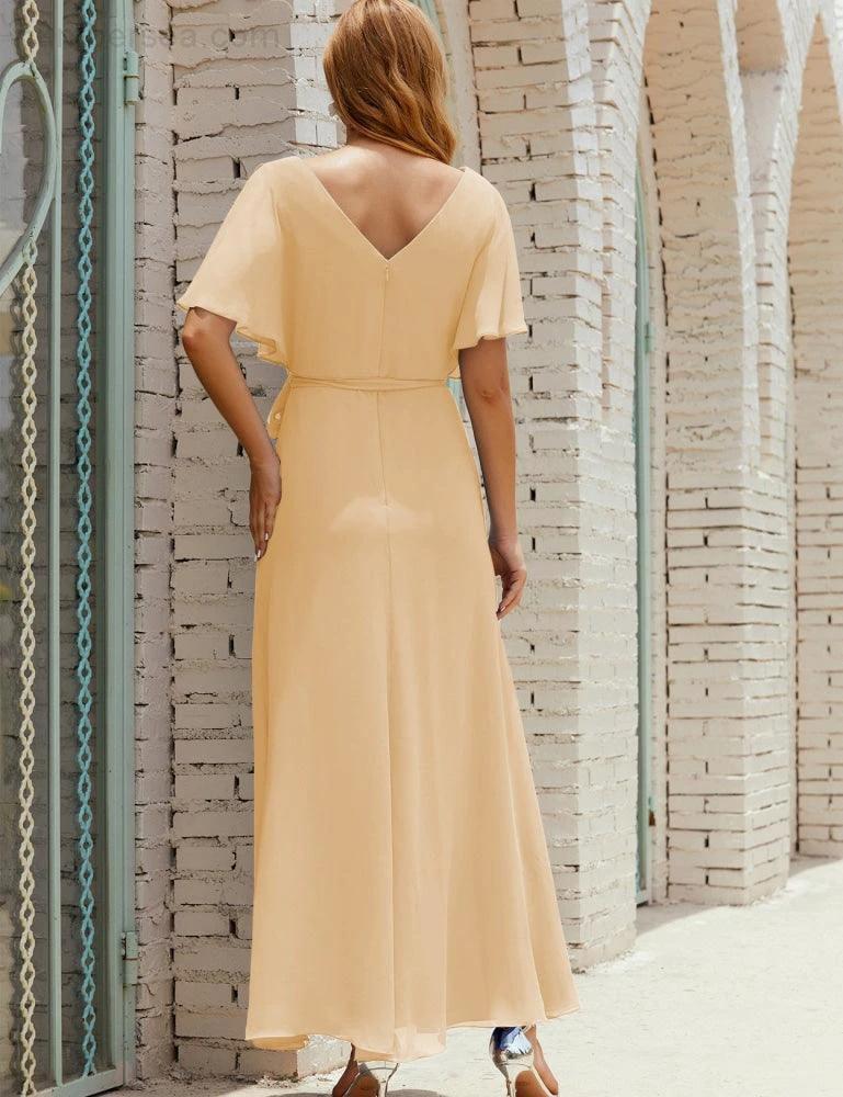 Numbersea V-Neck Bridesmaid Dress Long Formal Dresses with Belt for 28022 - Image 62
