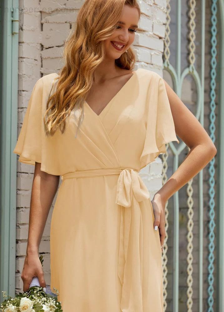 Numbersea V-Neck Bridesmaid Dress Long Formal Dresses with Belt for 28022 - Image 64