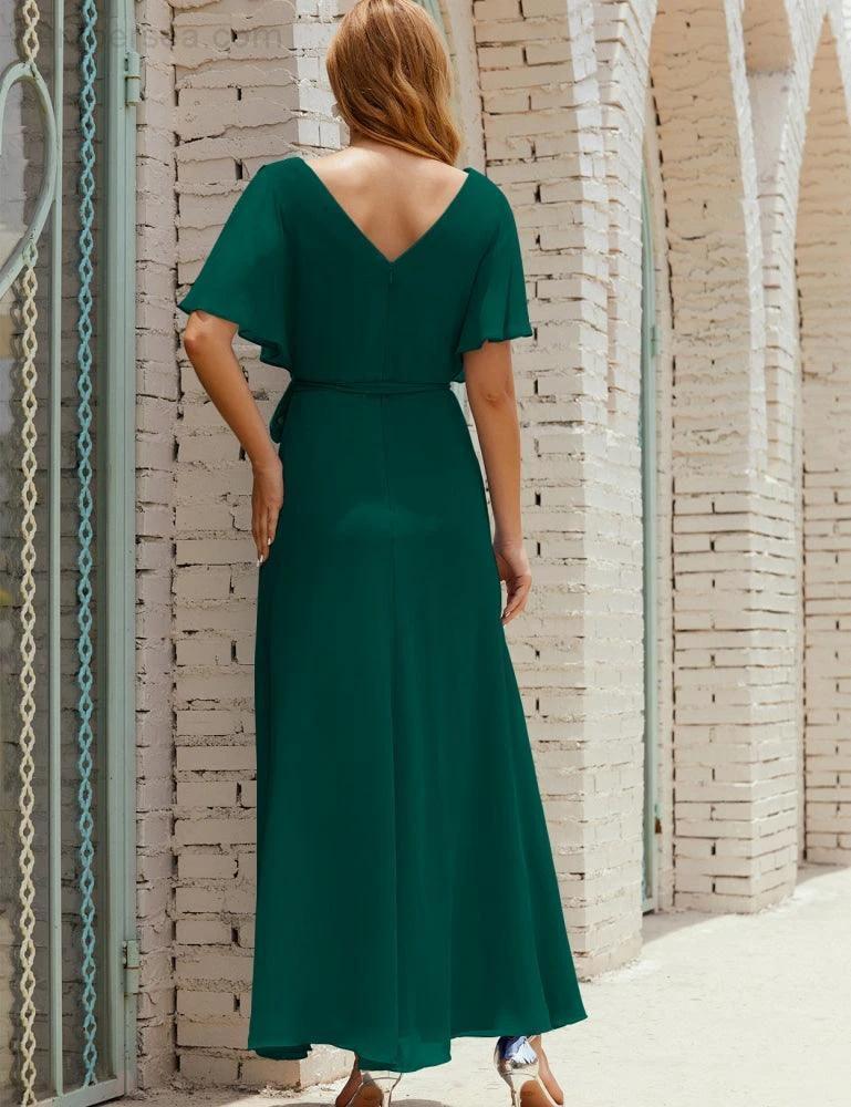 Numbersea V-Neck Bridesmaid Dress Long Formal Dresses with Belt for 28022 - Image 66