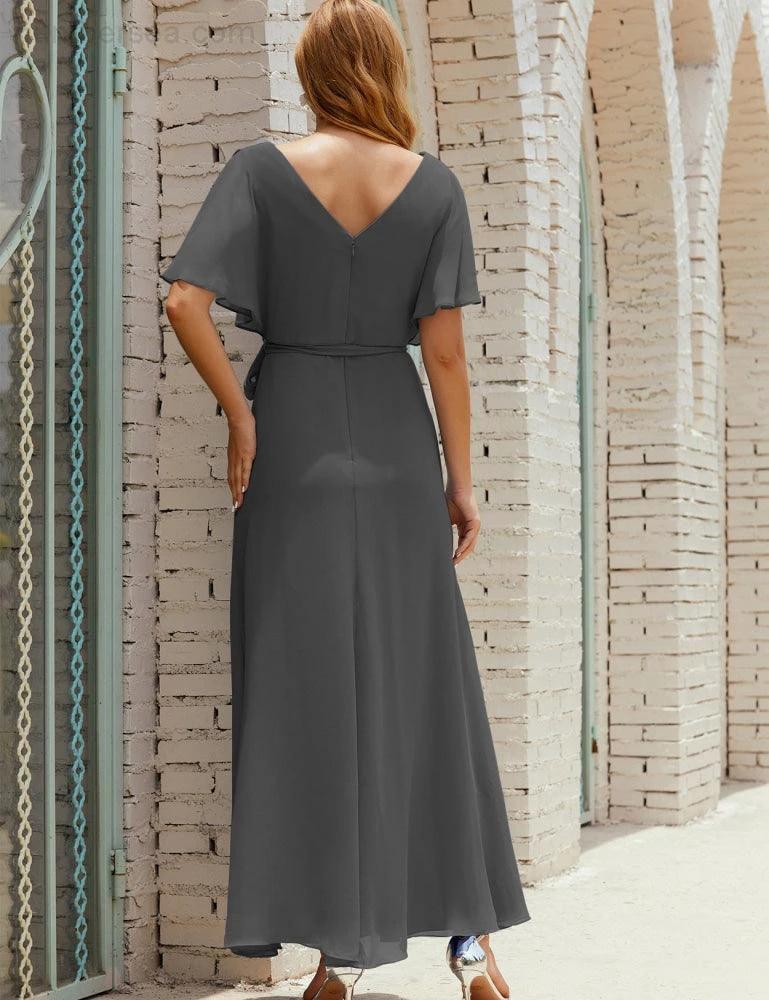 Numbersea V-Neck Bridesmaid Dress Long Formal Dresses with Belt for 28022 - Image 78