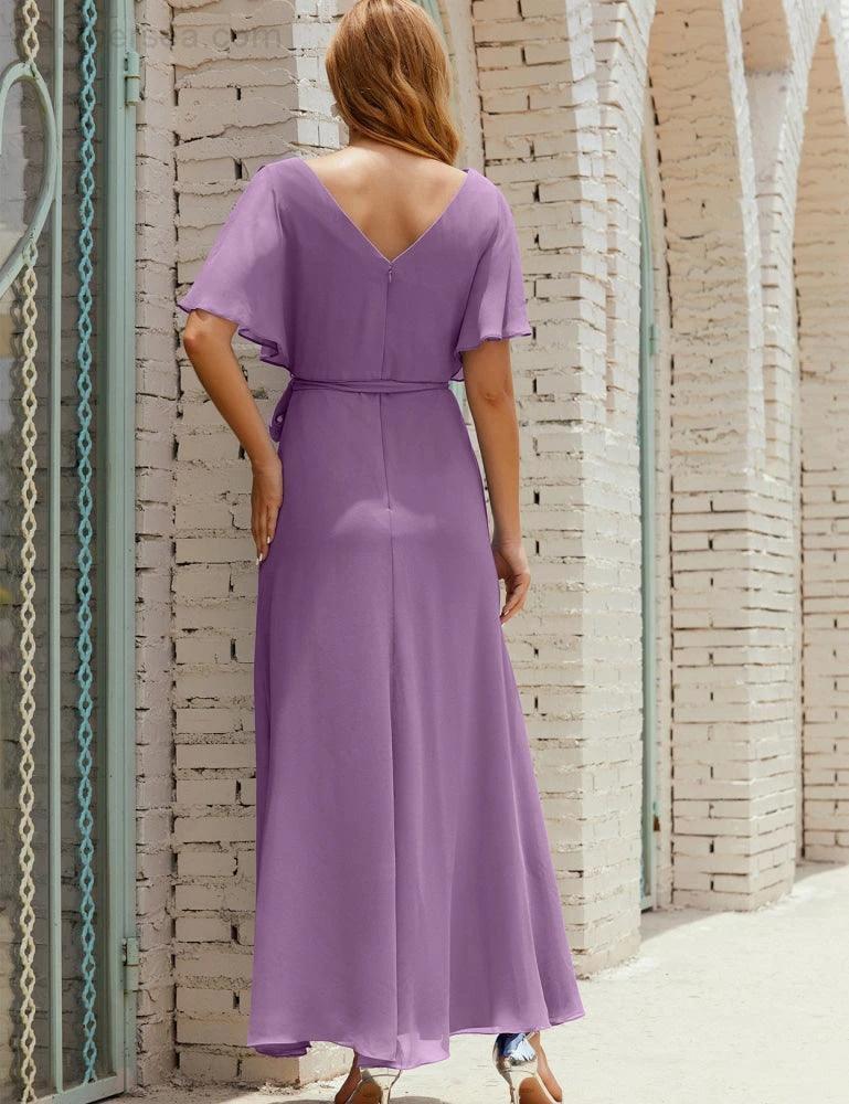 Numbersea V-Neck Bridesmaid Dress Long Formal Dresses with Belt for 28022 - Image 82