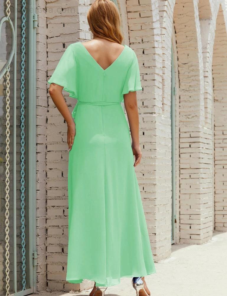 Numbersea V-Neck Bridesmaid Dress Long Formal Dresses with Belt for 28022 - Image 86