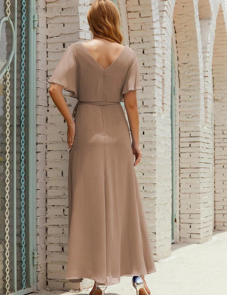 Numbersea V-Neck Bridesmaid Dress Long Formal Dresses with Belt for 28022 - Image 94