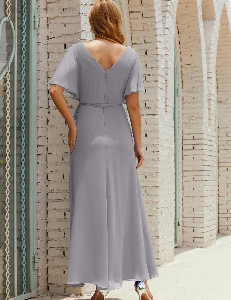 Numbersea V-Neck Bridesmaid Dress Long Formal Dresses with Belt for 28022 - Image 98