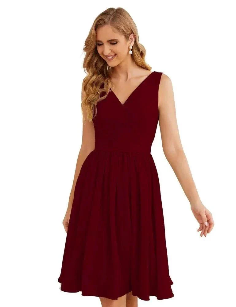 Numbersea V-Neck Bridesmaid Dresses Chiffon Short Knee Length Formal Prom Gowns for Women Party Homecoming  SEA28062 - Image 11
