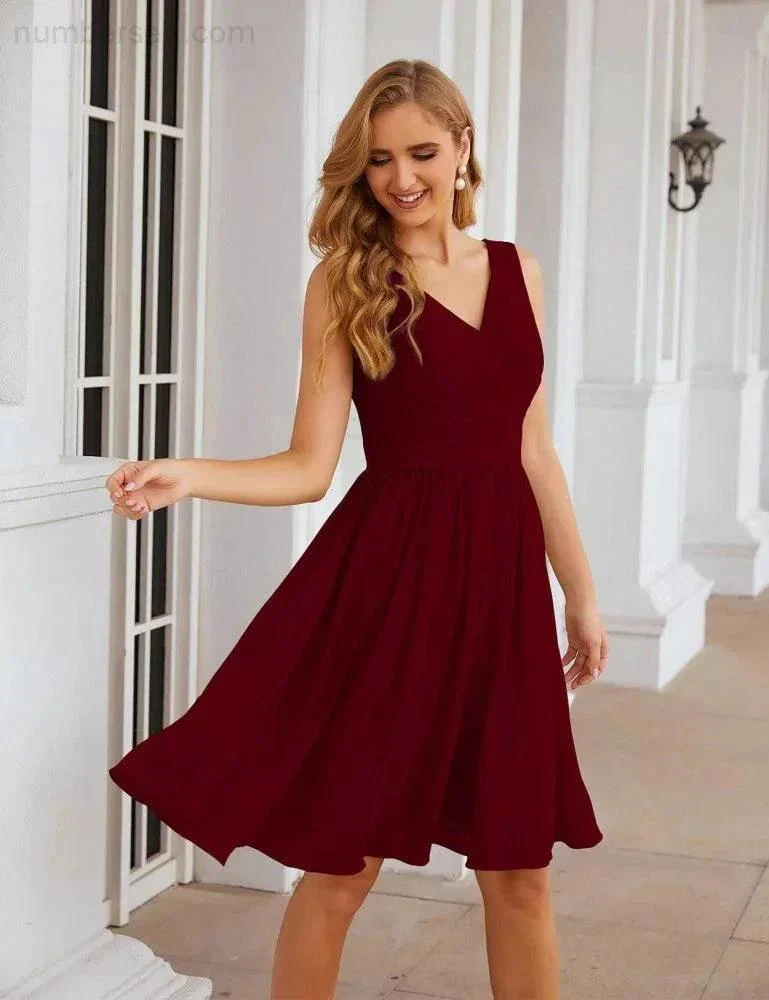Numbersea V-Neck Bridesmaid Dresses Chiffon Short Knee Length Formal Prom Gowns for Women Party Homecoming  SEA28062 - Image 12