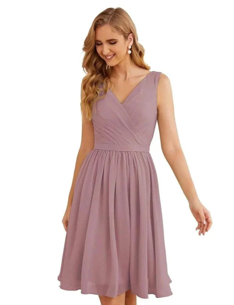Numbersea V-Neck Bridesmaid Dresses Chiffon Short Knee Length Formal Prom Gowns for Women Party Homecoming  SEA28062 - Image 13