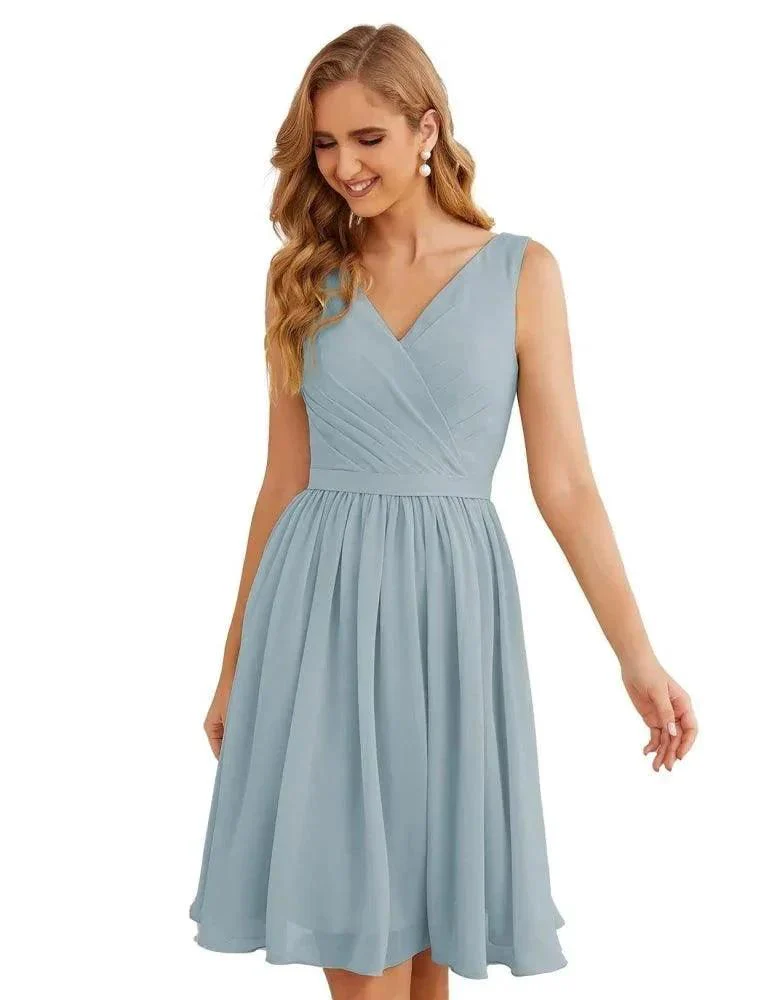 Numbersea V-Neck Bridesmaid Dresses Chiffon Short Knee Length Formal Prom Gowns for Women Party Homecoming  SEA28062 - Image 14