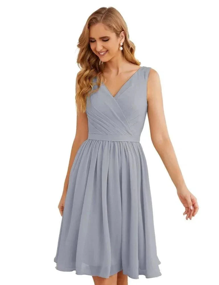 Numbersea V-Neck Bridesmaid Dresses Chiffon Short Knee Length Formal Prom Gowns for Women Party Homecoming  SEA28062 - Image 17