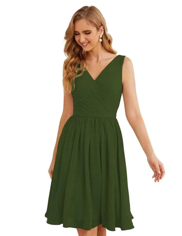 Numbersea V-Neck Bridesmaid Dresses Chiffon Short Knee Length Formal Prom Gowns for Women Party Homecoming  SEA28062 - Image 22
