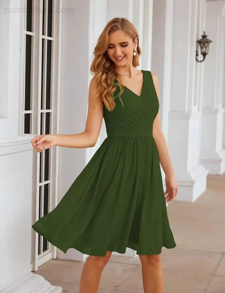 Numbersea V-Neck Bridesmaid Dresses Chiffon Short Knee Length Formal Prom Gowns for Women Party Homecoming  SEA28062 - Image 23