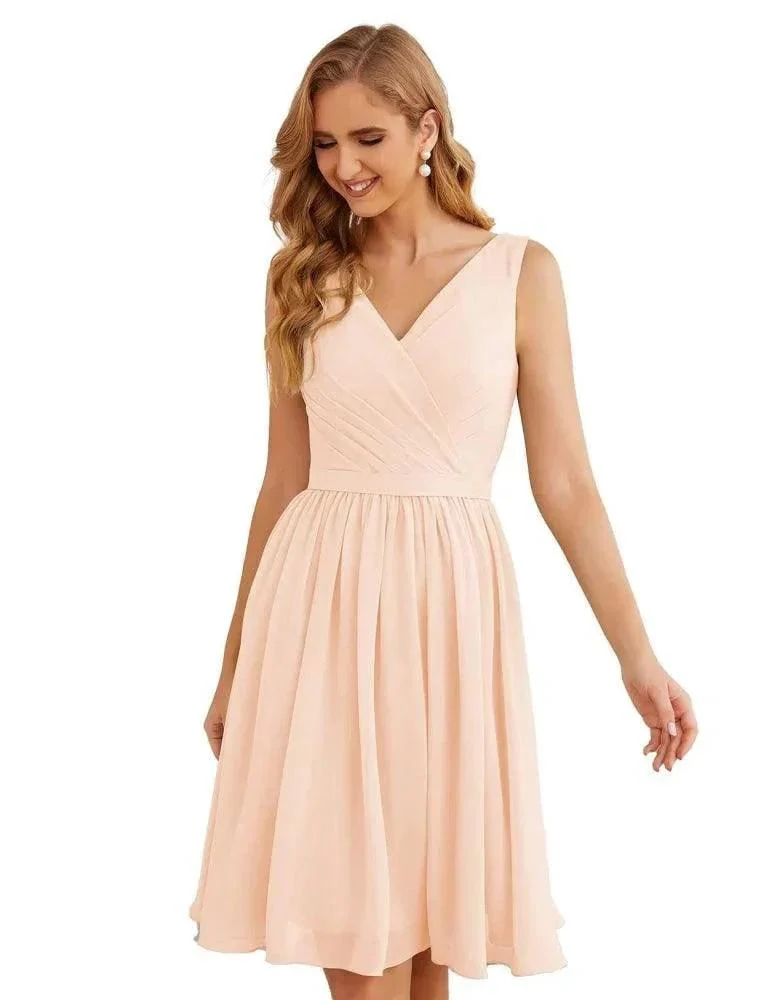 Numbersea V-Neck Bridesmaid Dresses Chiffon Short Knee Length Formal Prom Gowns for Women Party Homecoming  SEA28062 - Image 24