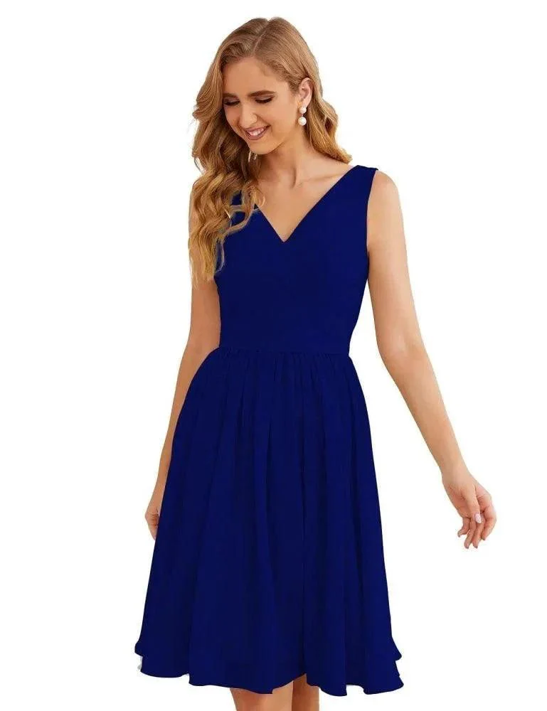 Numbersea V-Neck Bridesmaid Dresses Chiffon Short Knee Length Formal Prom Gowns for Women Party Homecoming  SEA28062 - Image 27