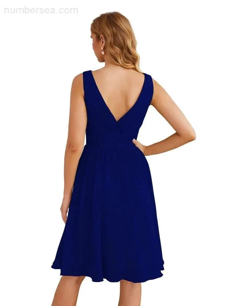 Numbersea V-Neck Bridesmaid Dresses Chiffon Short Knee Length Formal Prom Gowns for Women Party Homecoming  SEA28062 - Image 28